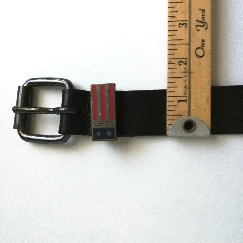 Esprit Vintage 80s Black Leather Belt With Metal Flag Loop
